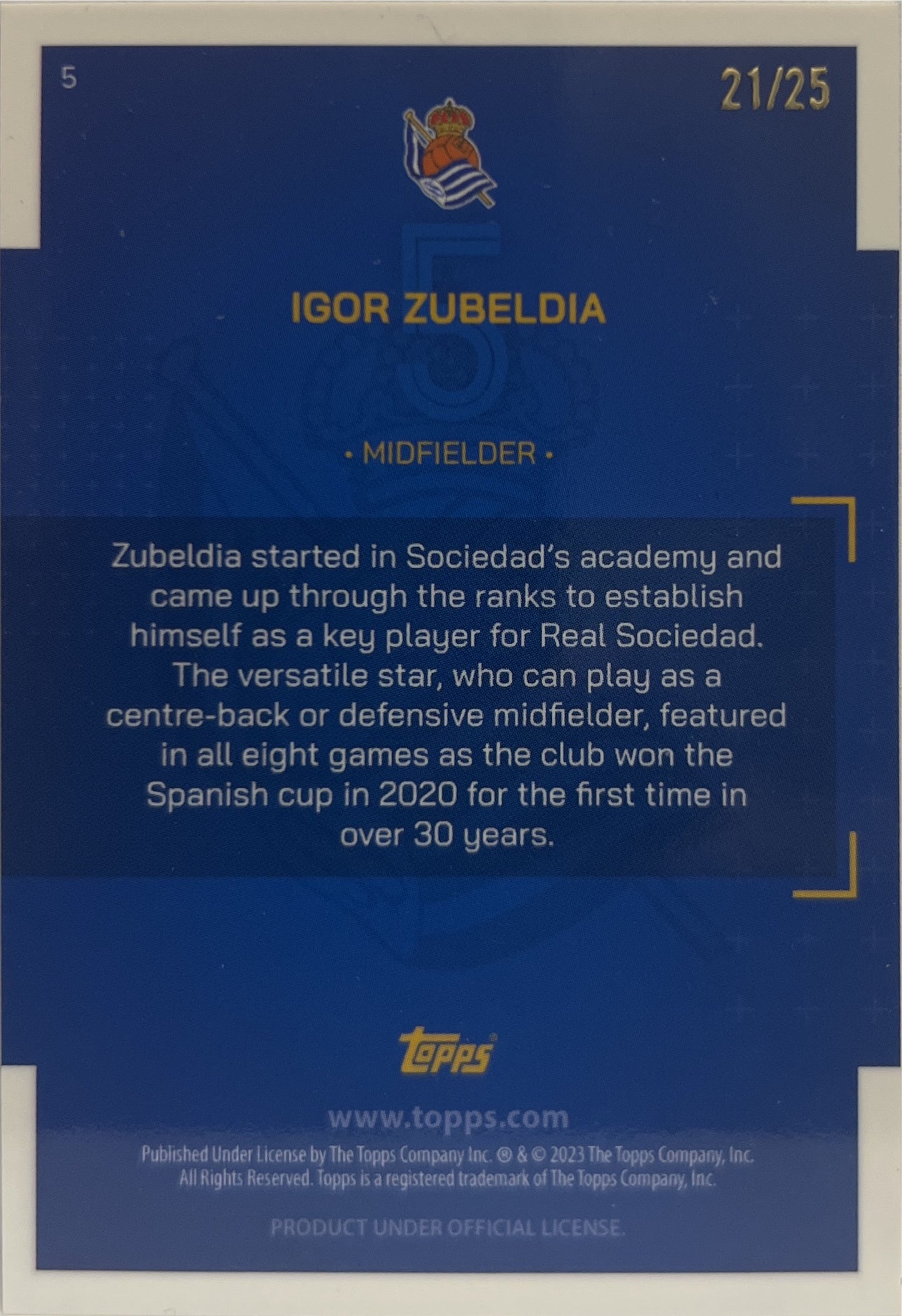 Igor Zubeldia 21/25 Orange Topps Team Set Real Sociedad 2022/23