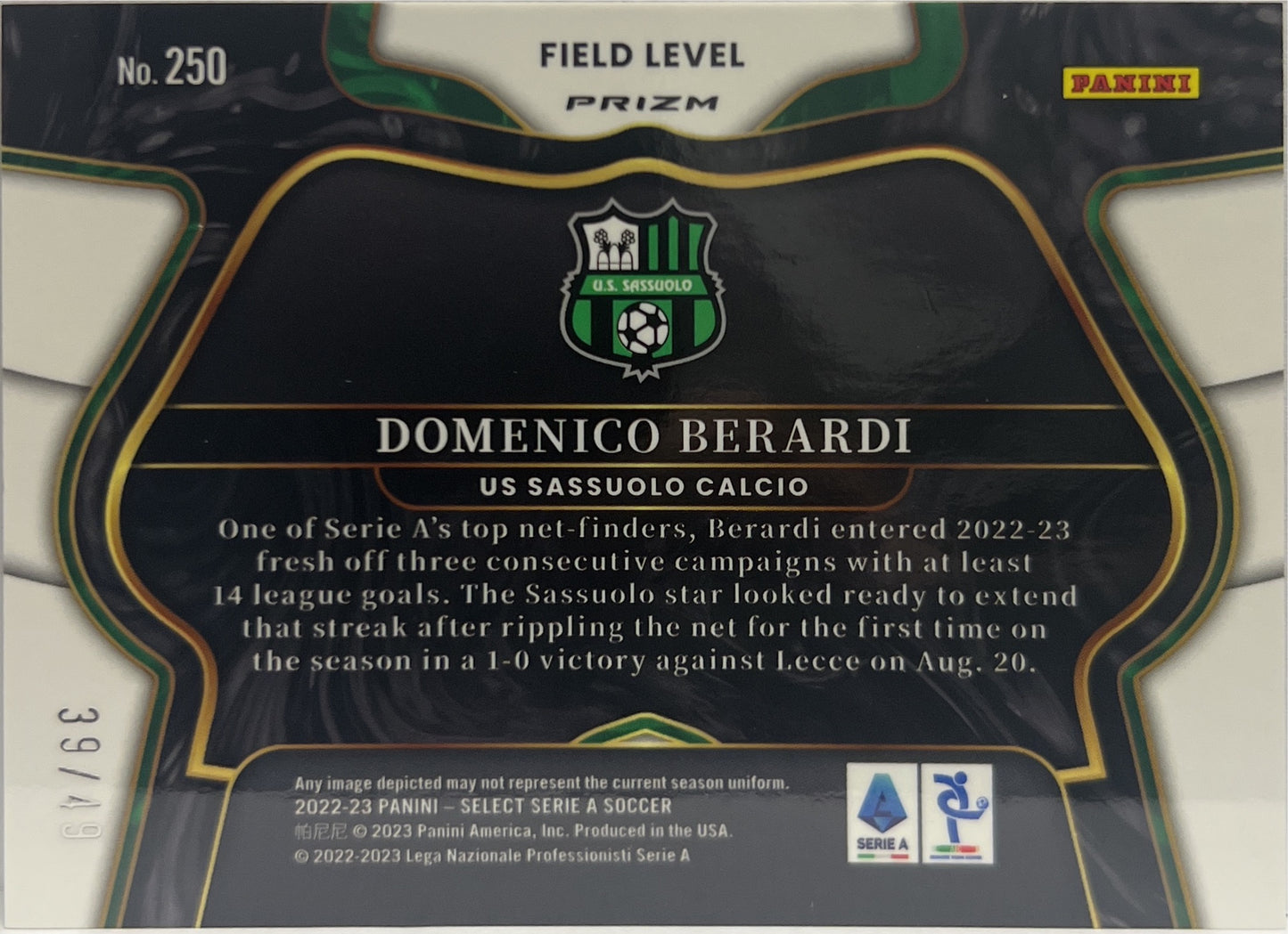 Domenico Berardi 39/49 Field Level Purple Select Serie A 2022/23