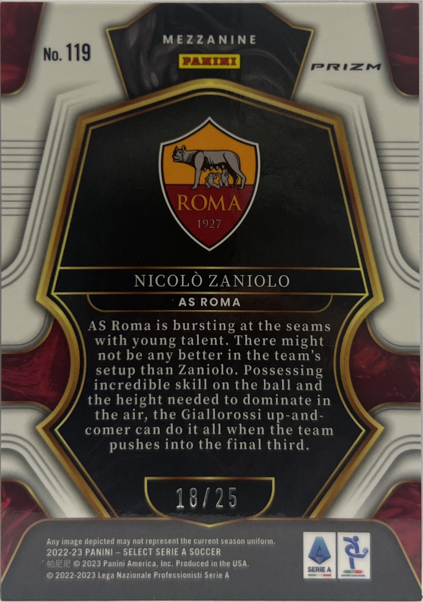 Nicolo Zaniolo 18/25 Mezzanine Tye Die Select Serie A 2022/23