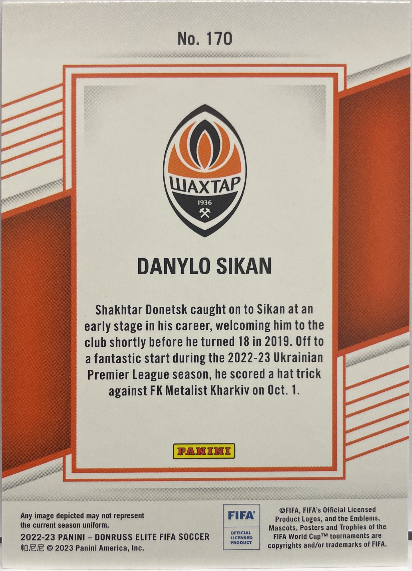 Danylo Sikan 5/25 Rookie Pink Disco Donruss Elite Fifa 2022/23