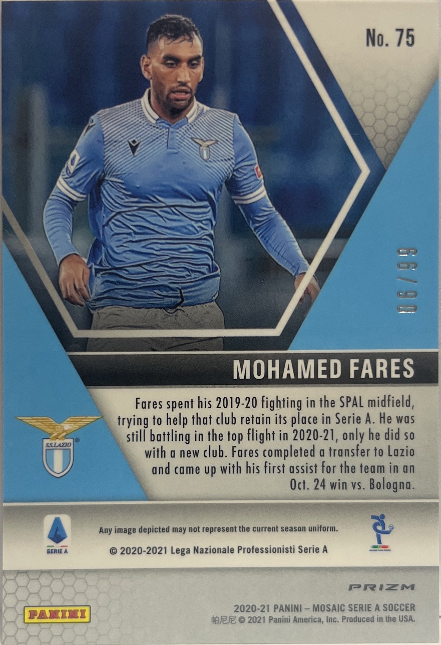 Mohamed Fares 6/99 Rookie Blue Mosaic Serie A 2020/21