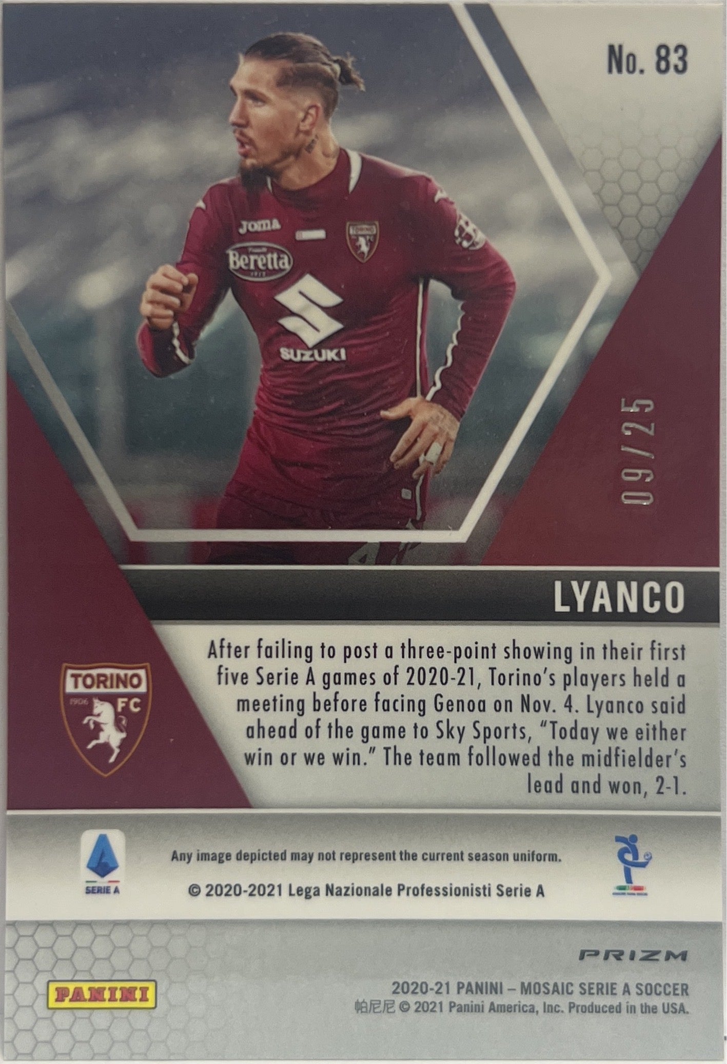 Lyanco 9/25 Rookie Pink Mosaic Serie A 2020/21