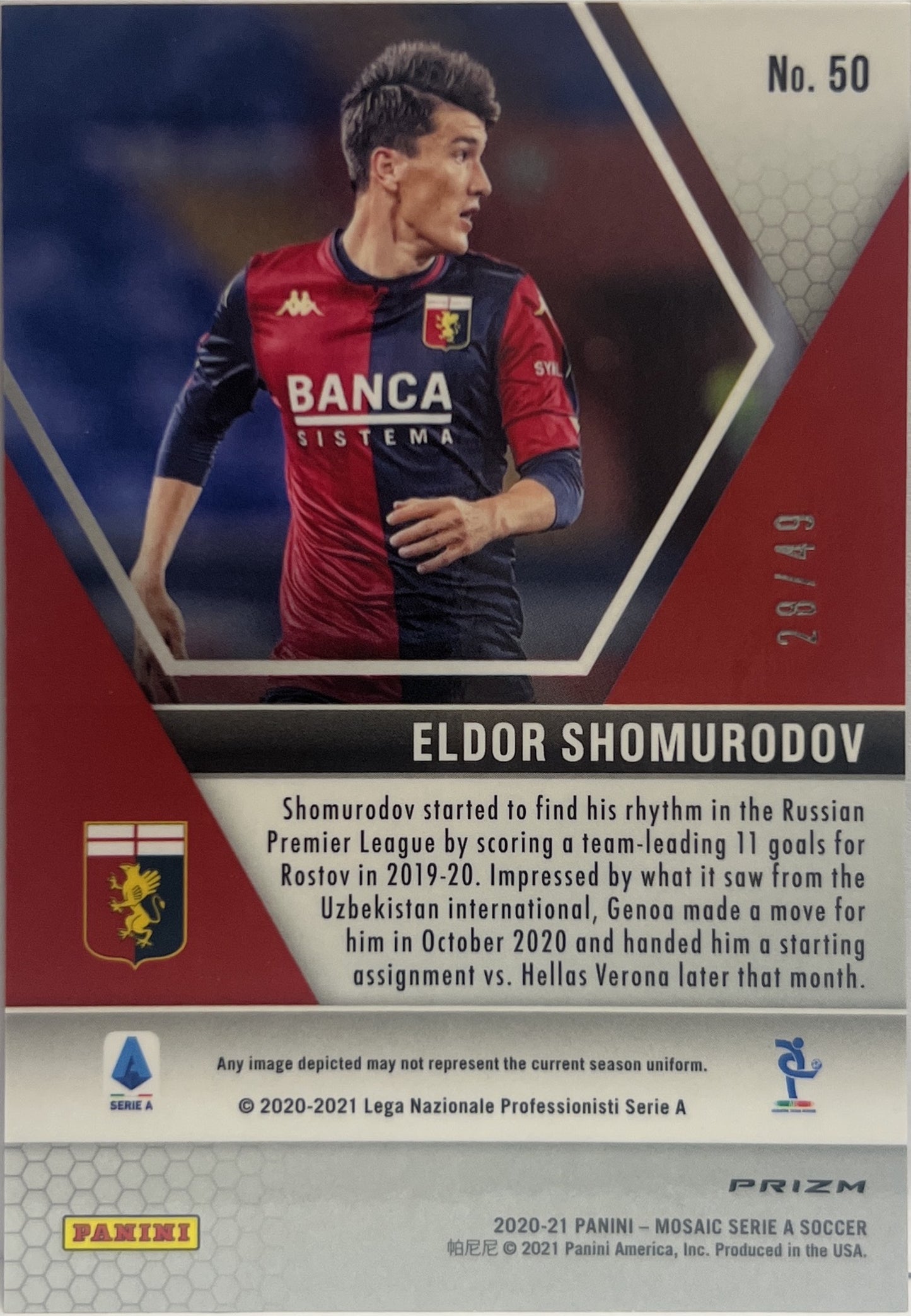 Eldor Shomurodov 28/49 Rookie Purple Mosaic Serie A 2020/21