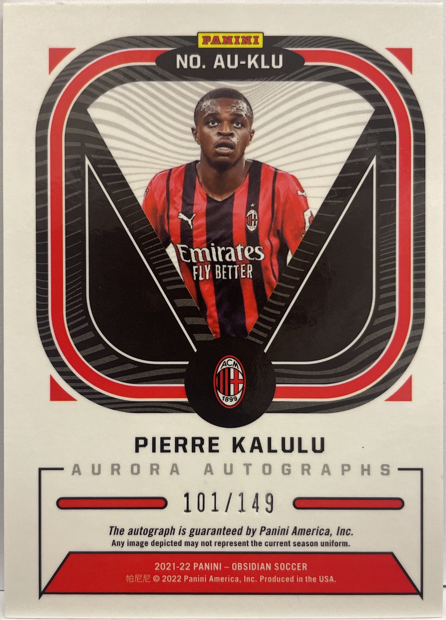 Pierre Kalulu 101/149 Rookie Autograph Aurora Obsidian 2021/22