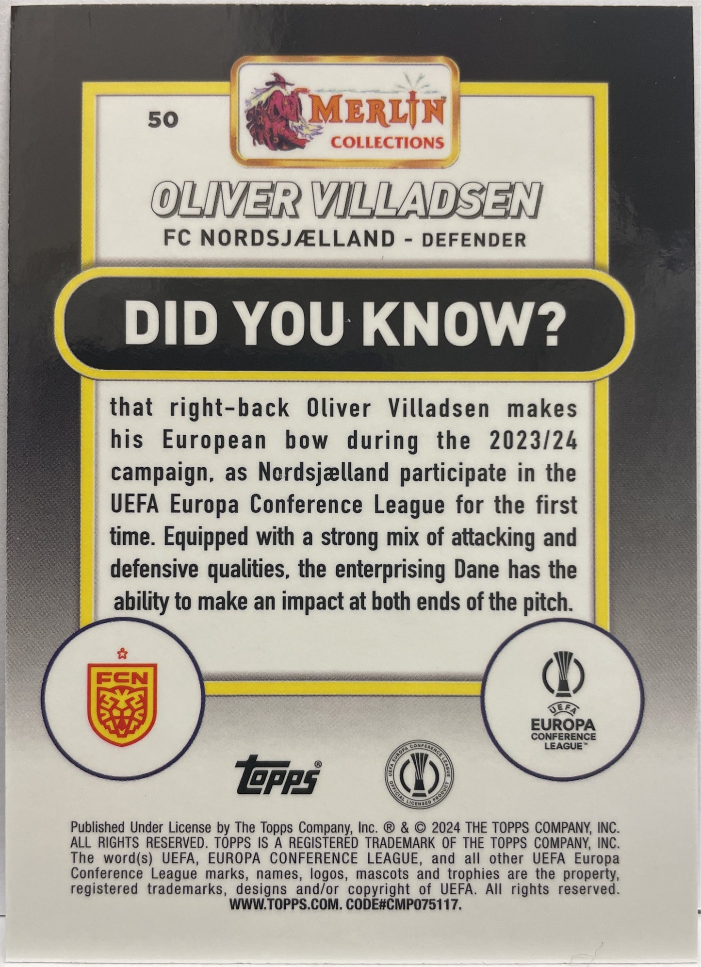 Oliver Villadsen 61/75 Rookie Blue Topps Chrome Merlin UCC 2023/24