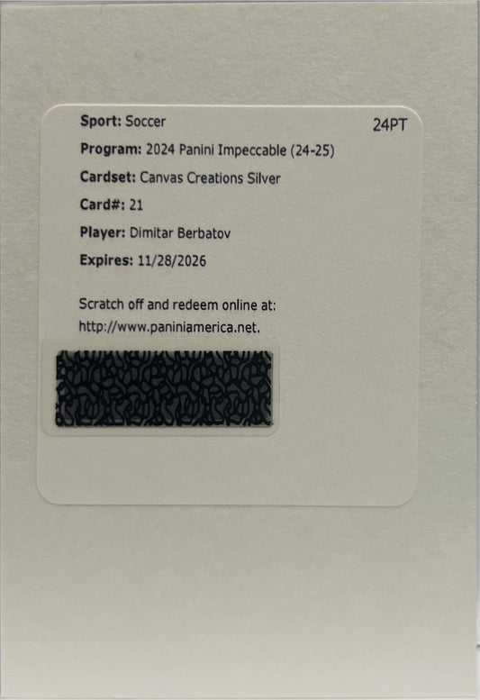 Dimitar Berbatov /49 Autograph Canvas Creation Impeccable Premier League 2024/25 Redemption
