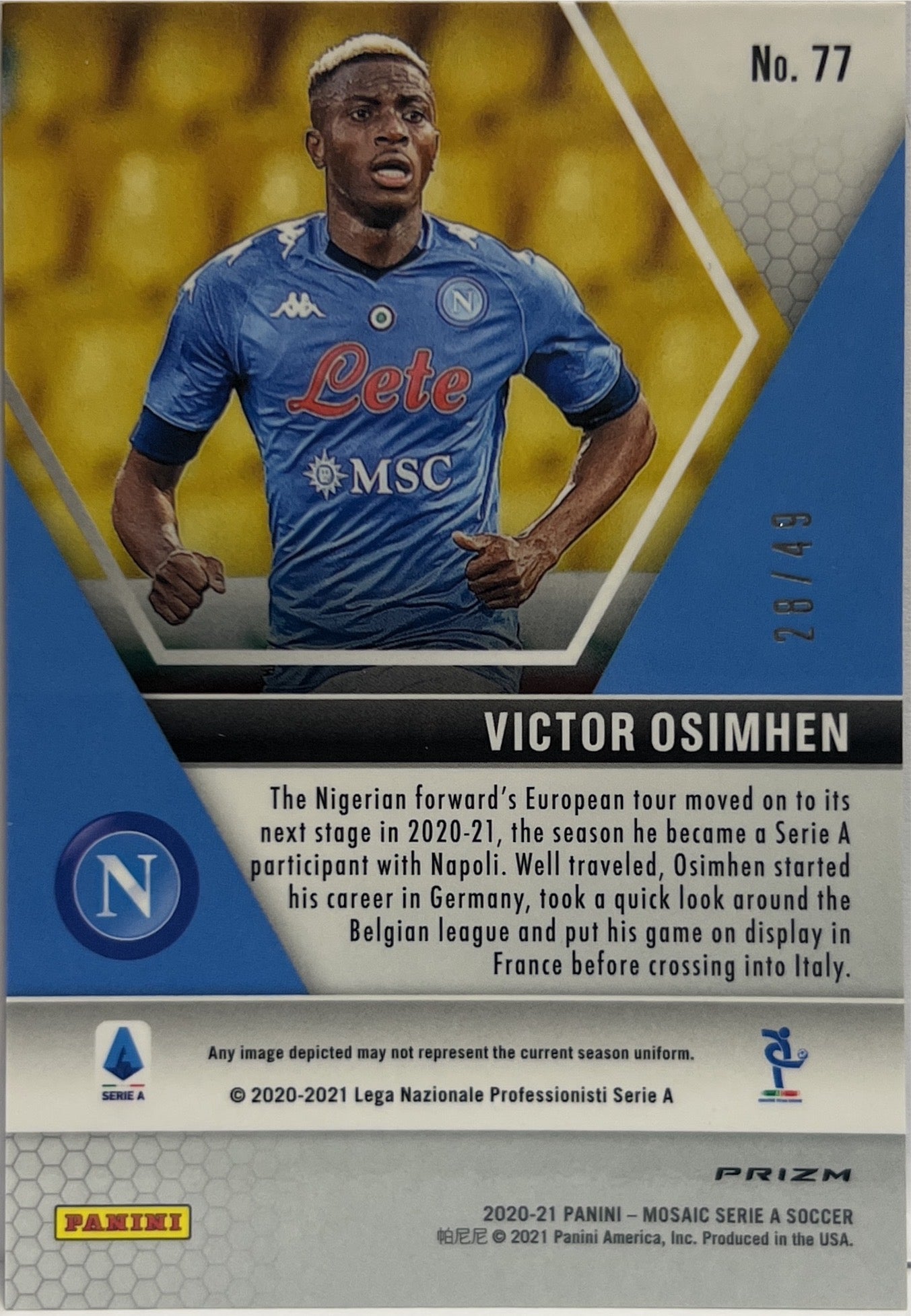 Victor Osimhen 28/49 Rookie Purple Mosaic Serie A 2020/21