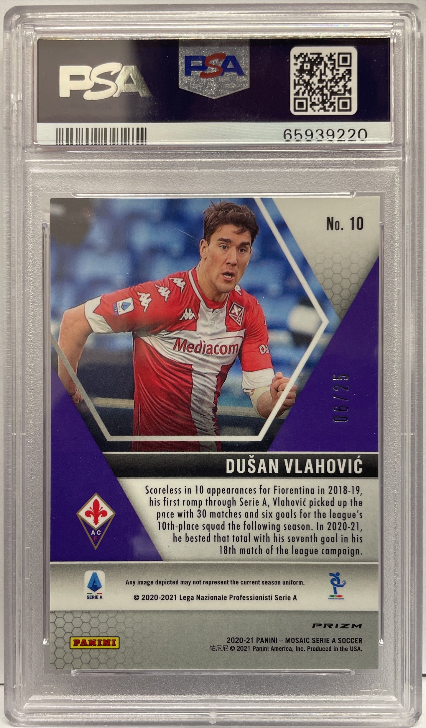 PSA 10 - Dusan Vlahovic 6/25 Pink - Panini Mosaic Serie A 2020/21