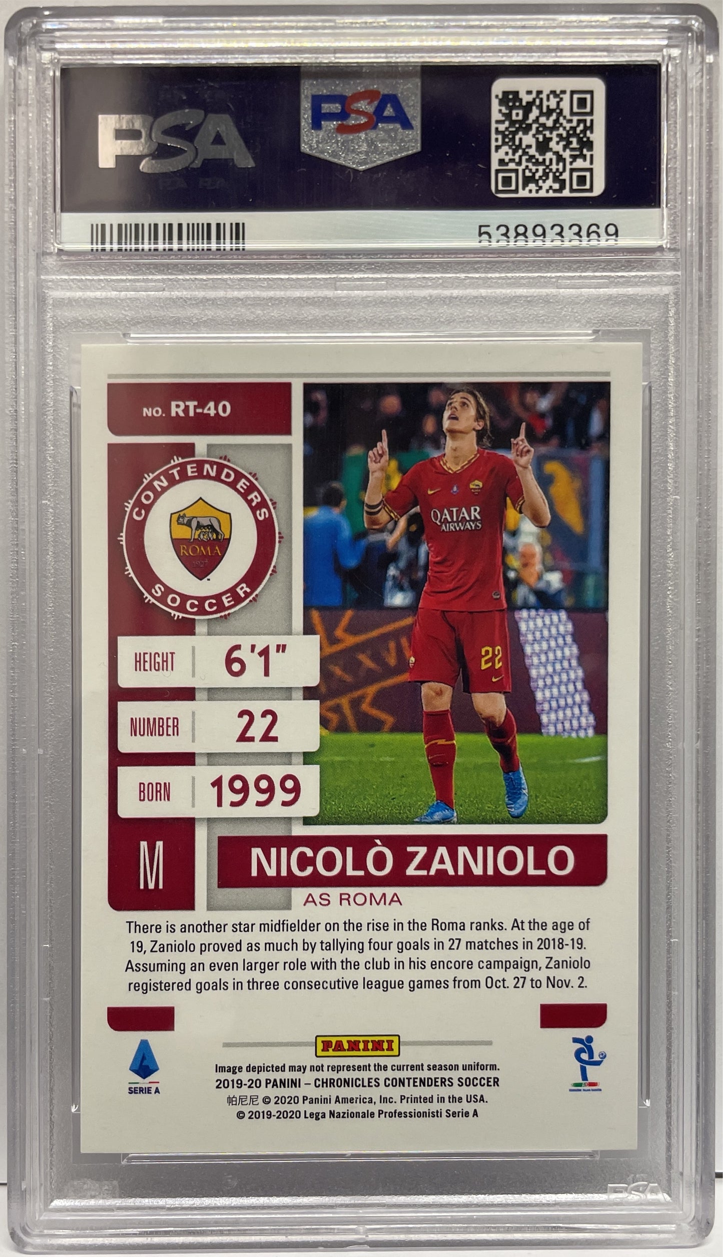 PSA 10 - Nicolo Zaniolo Rookie Ticket Red - Panini Chronicles 2019/20