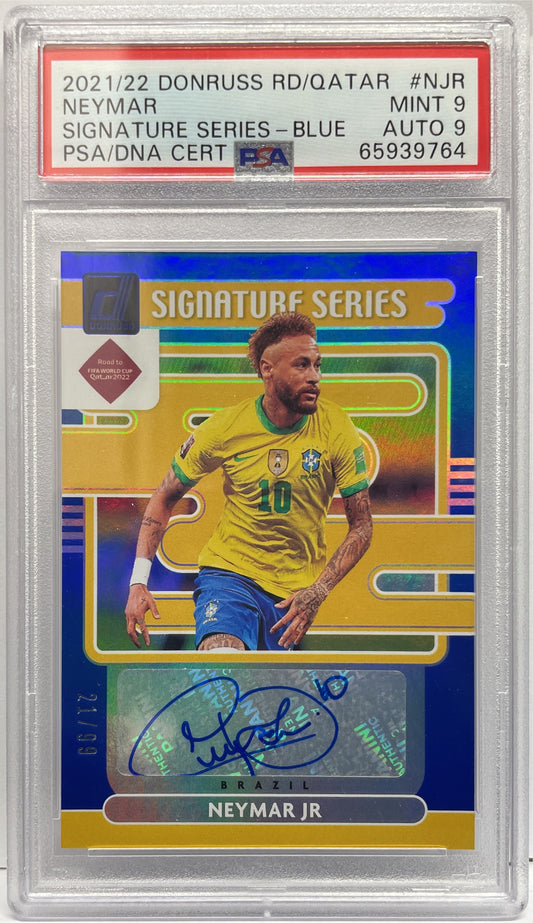 PSA 9 - Neymar Jr 21/99 Autograph Signature Series Blue - Panini Donruss Road To Qatar 2021/22