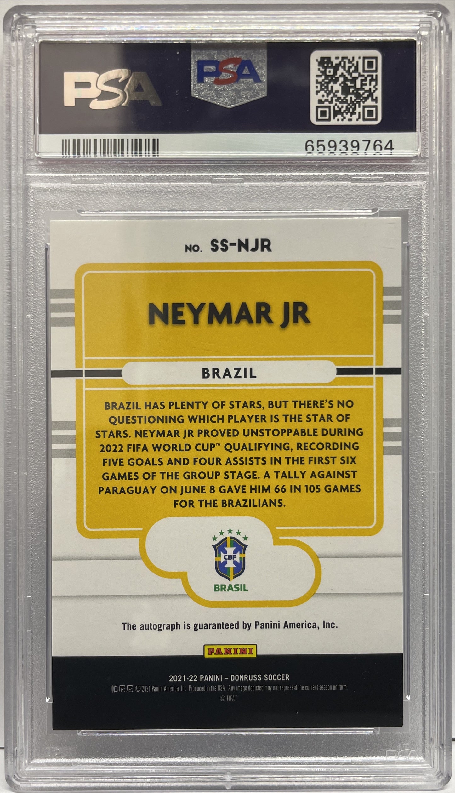 PSA 9 - Neymar Jr 21/99 Autograph Signature Series Blue - Panini Donruss Road To Qatar 2021/22