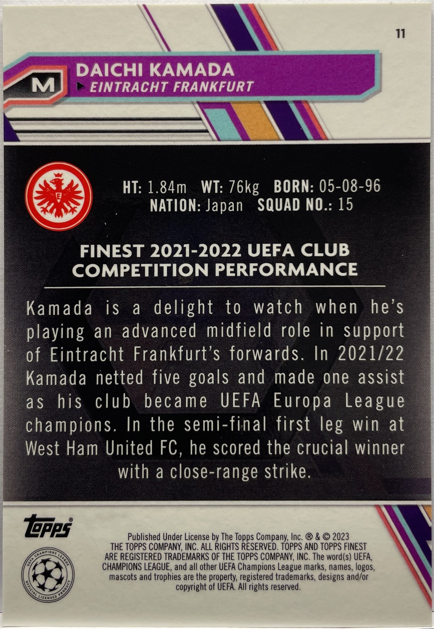 Daichi kamada 230/250 Blue/Aqua Vaporwave Topps Finest UCC 2022/23