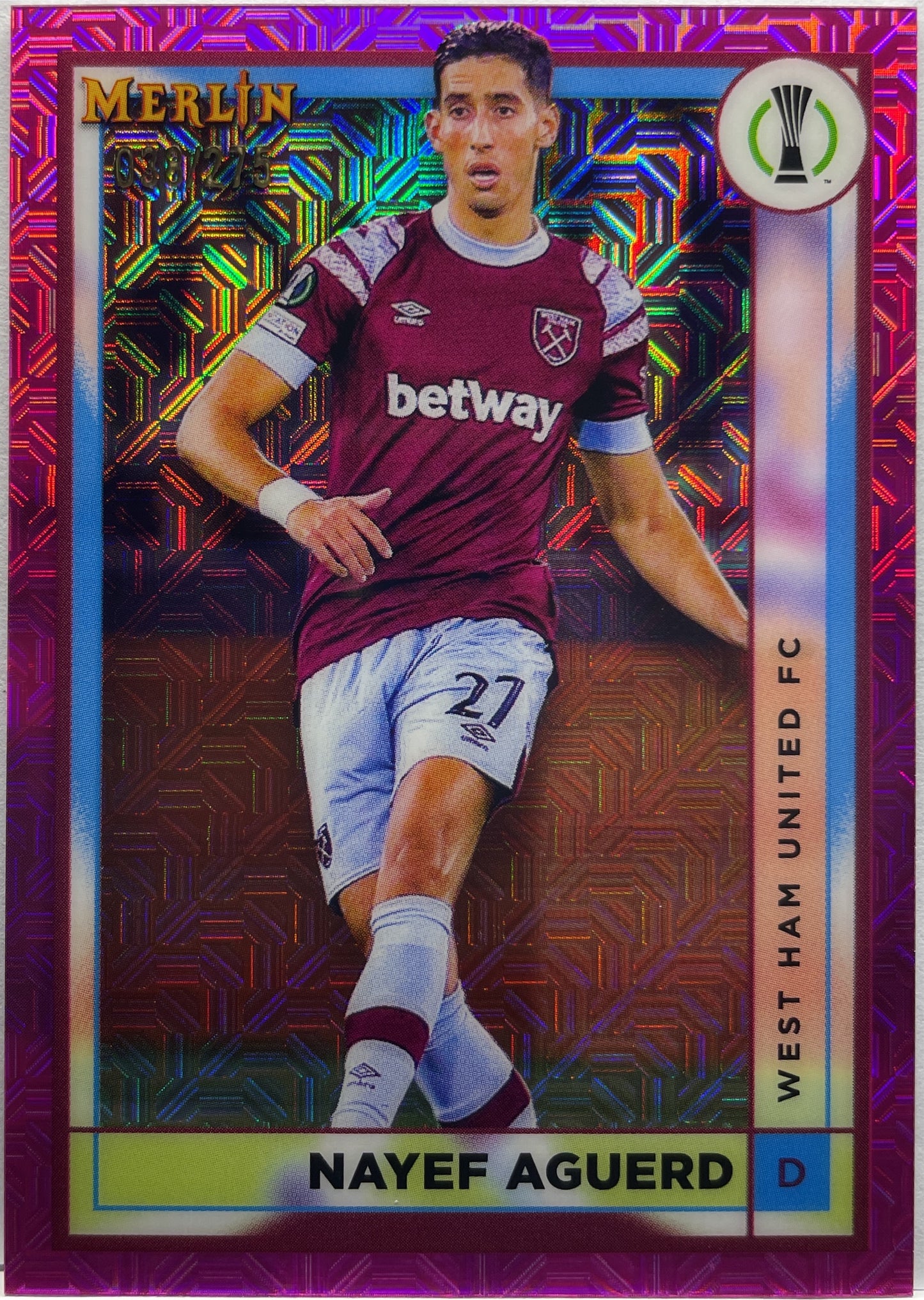 Nayef Aguerd 38/275 Pink Mojo Topps Chrome Merlin 2022/23