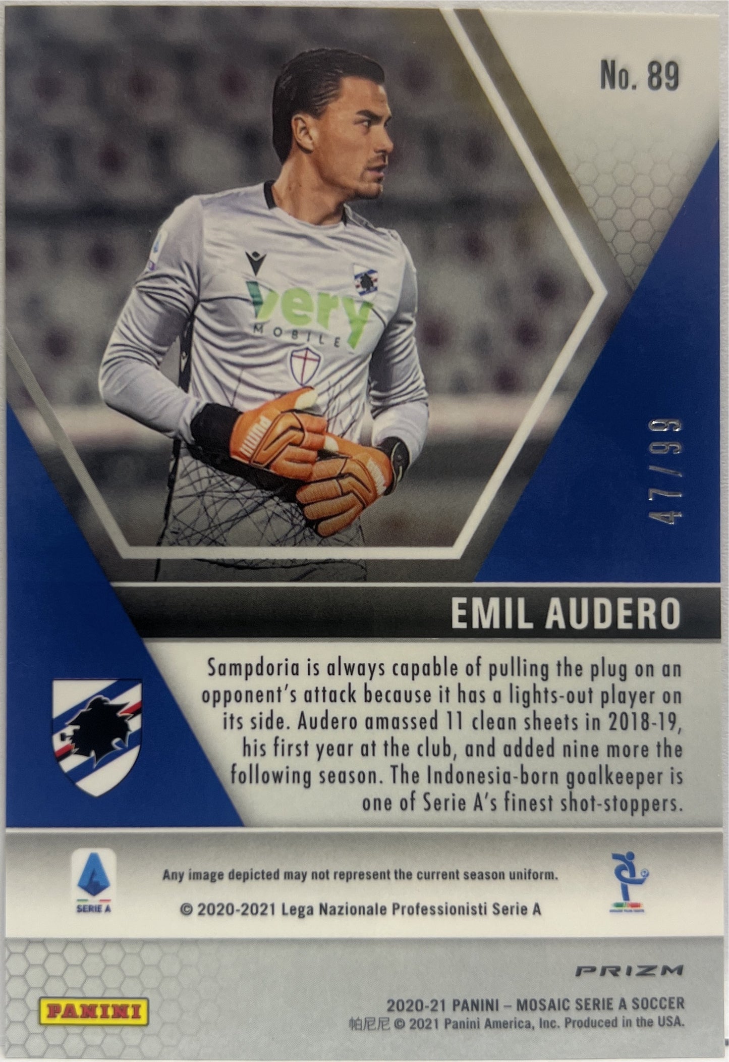 Emil Audero 47/99 Blue Mosaic Serie A 2020/21