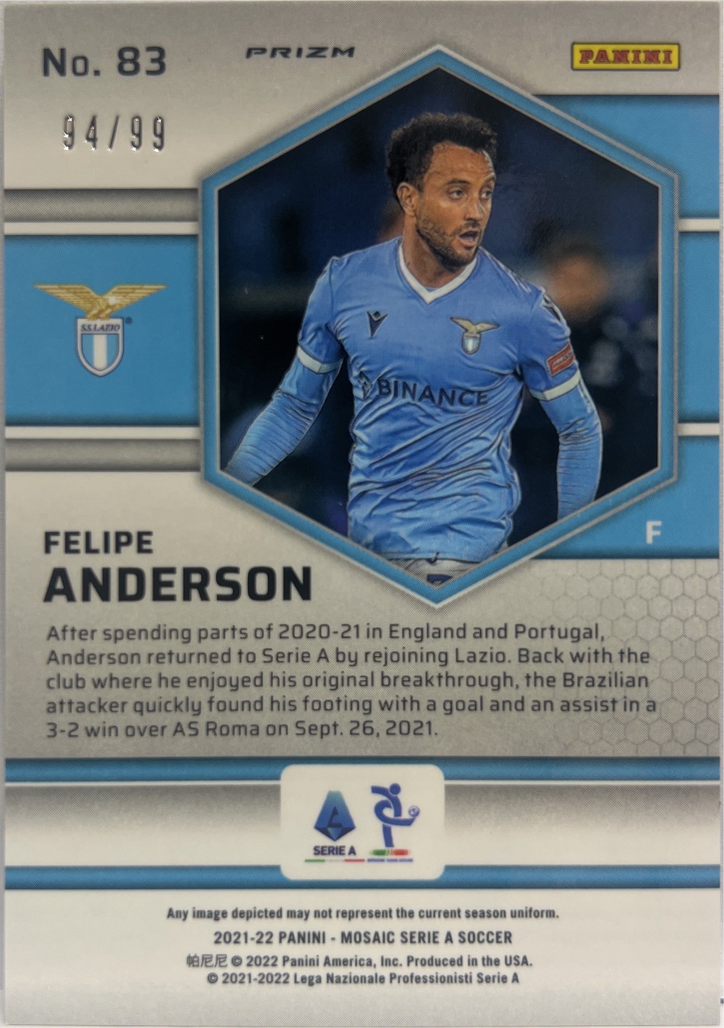 Felipe Anderson 94/99 Blue Mosaic Serie A 2020/21