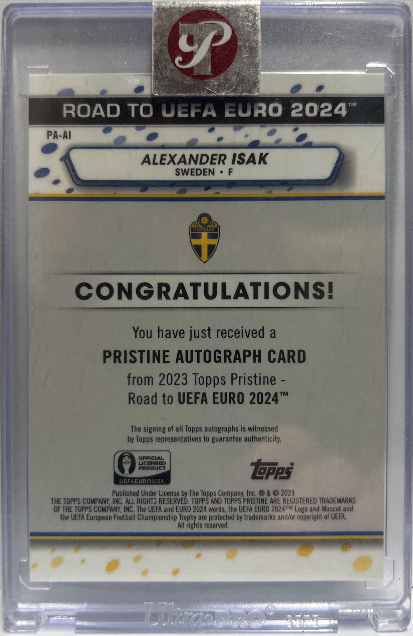 Aleksander Isak Autograph Topps Pristine Road To Euro 2024