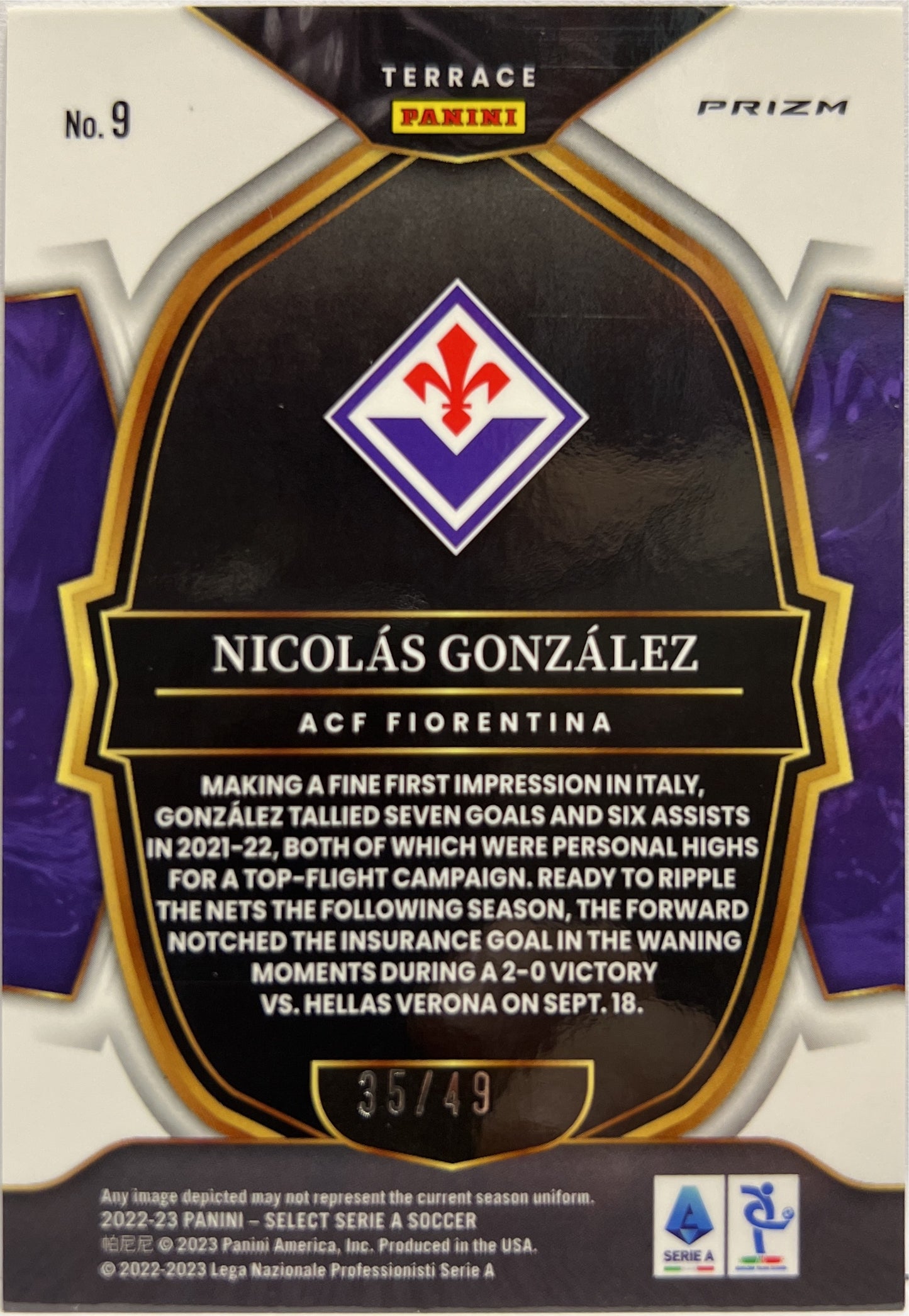 Nicolas Gonzalez 35/49 Terrace Purple Select Serie A 2022/23