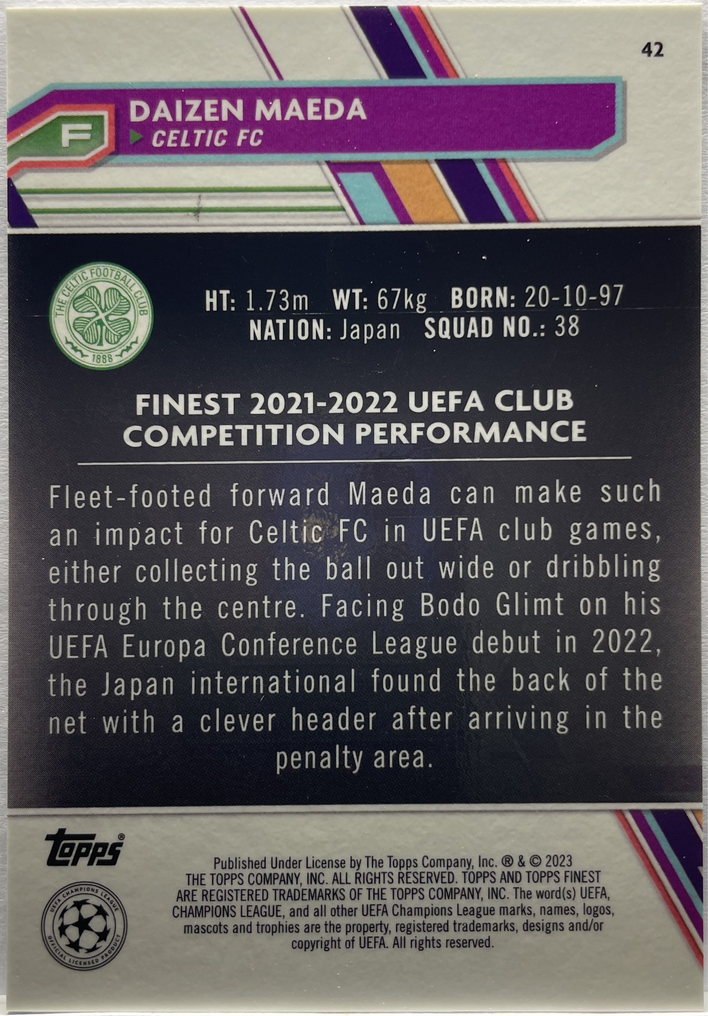 Daizen Maeda 77/99 Green Topps Finest UCC 2022/23