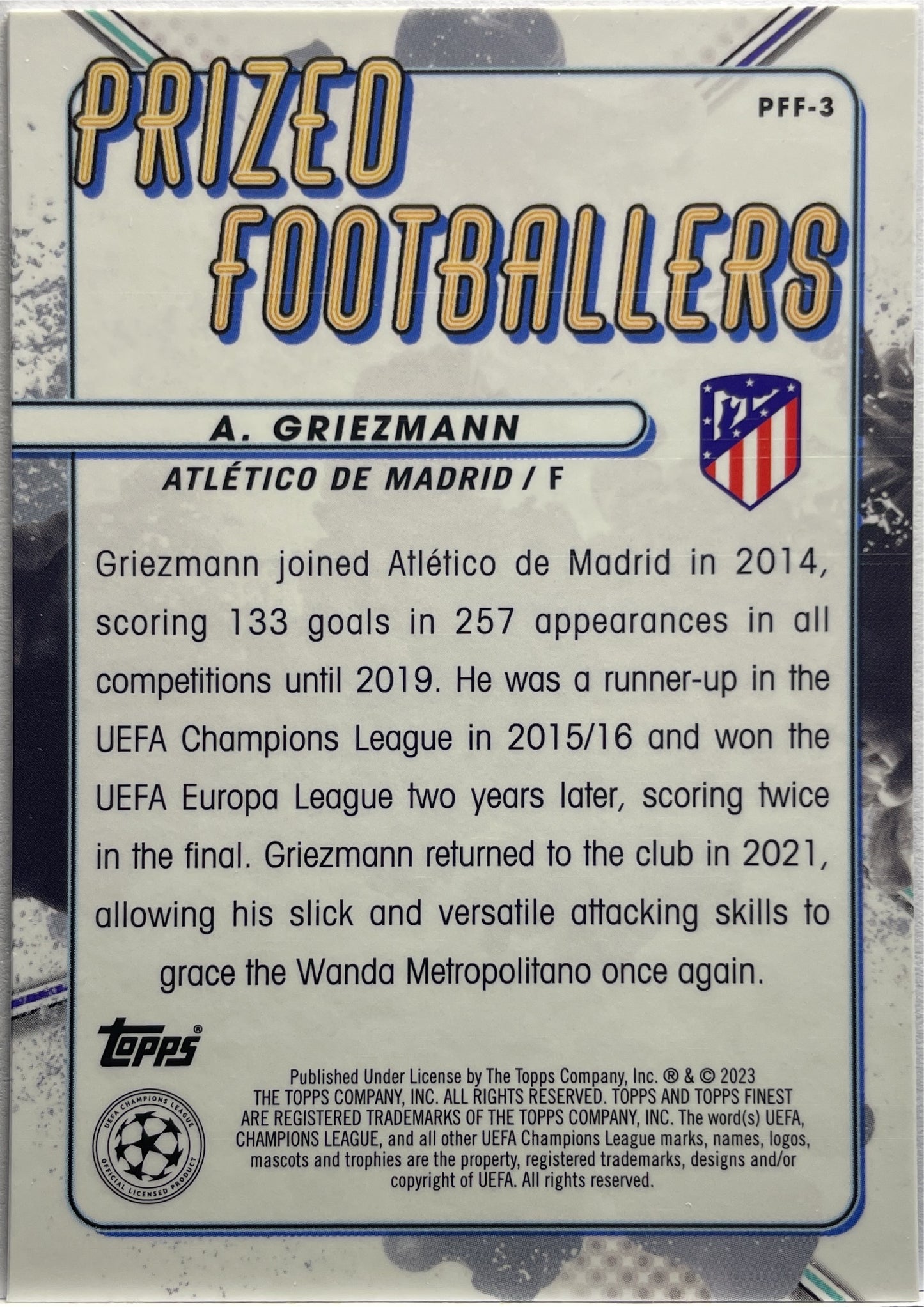 Antoine Griezmann Prized Footballers Fusion Variation Yellow/Red Topps Finest UCC 2022/23