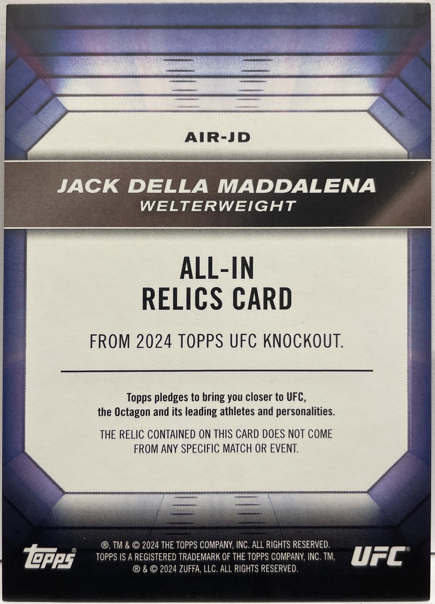 Jack Della Maddalena 18/25 Patch All In Fighter Worn Memorabilia Red Topps Knockout UFC 2024