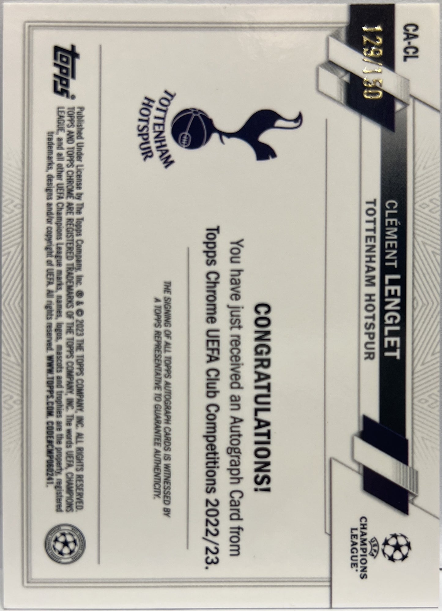 Clement Lenglet 129/150 Autograph Blue Topps Chrome UCC 2022/23