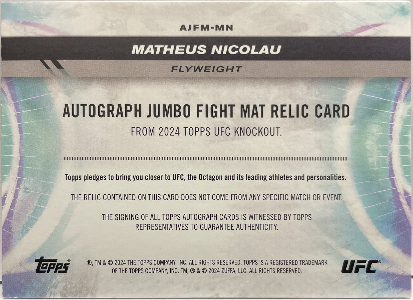 Matheus Nicolau 1/50 Autograph Jumbo Fight Mat Relics Blue Topps Knockout UFC 2024