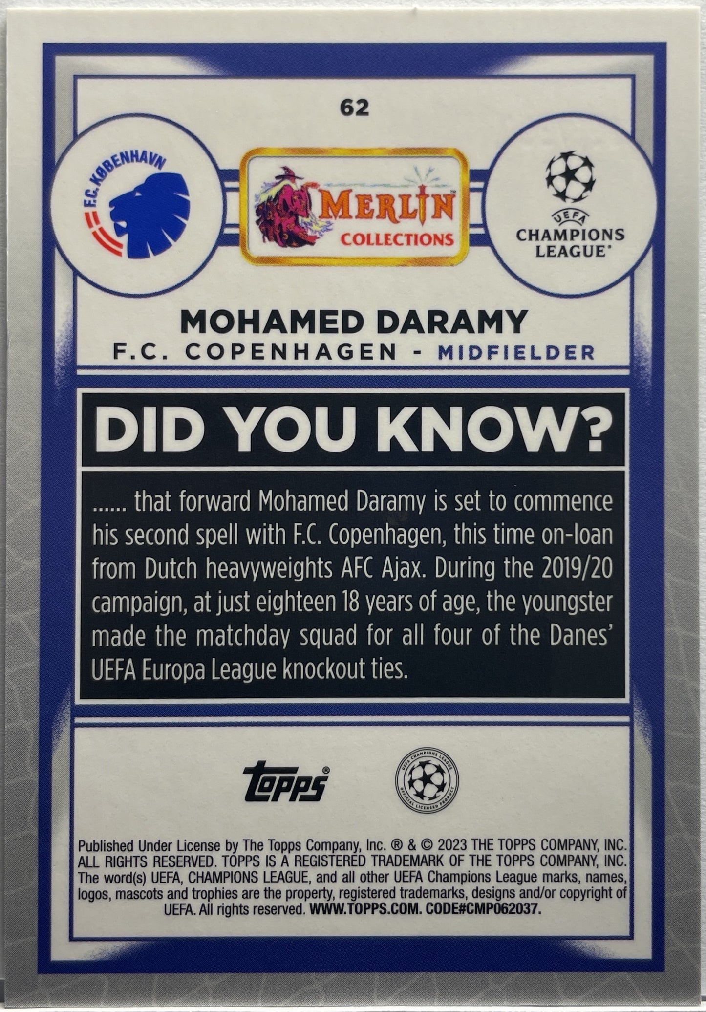 Mohamed Daramy 99/350 Neon Green Shimmer Topps Chrome Merlin 2022/23