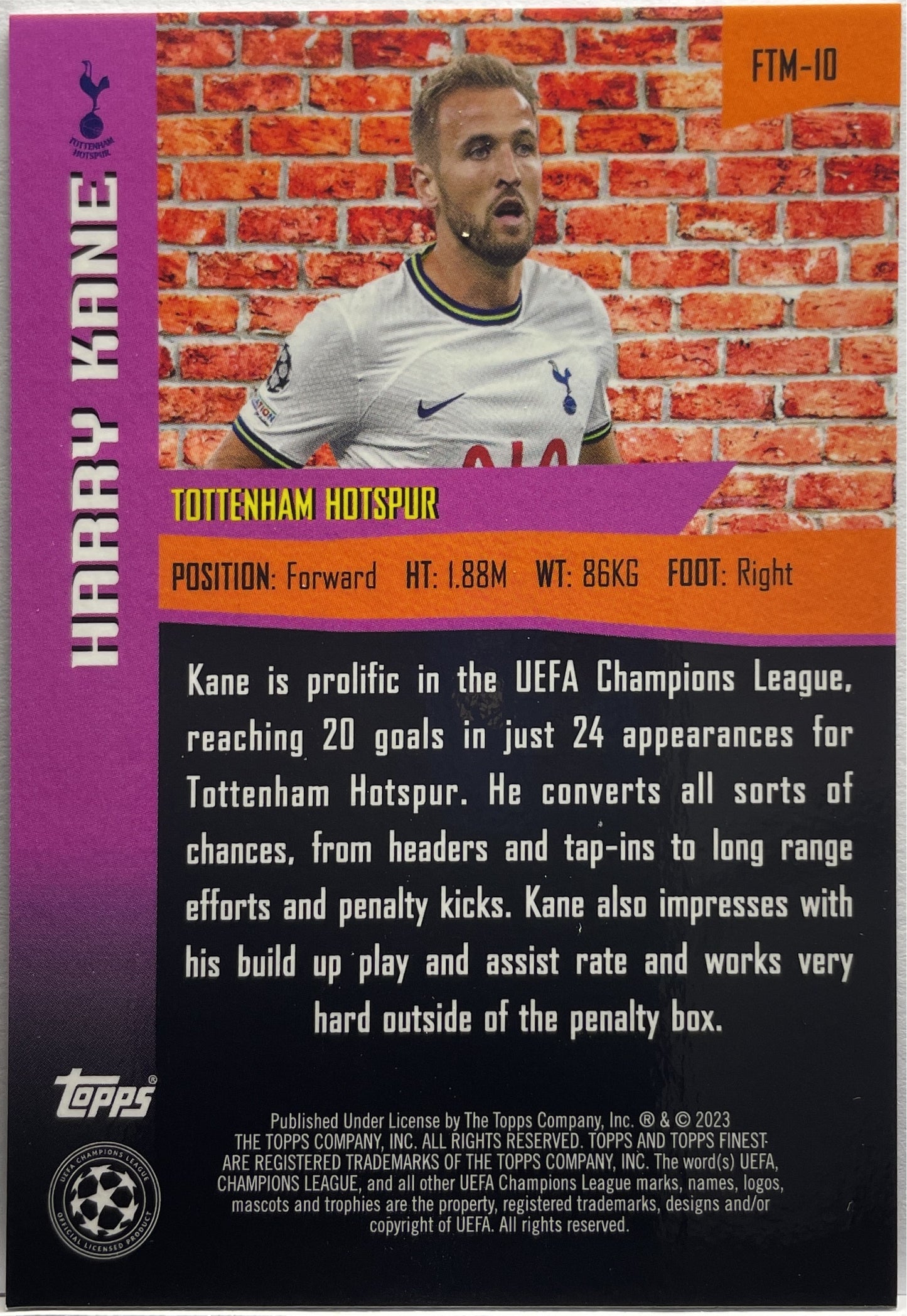 Harry Kane 199/299 The Man Purple Topps Finest UCC 2022/23