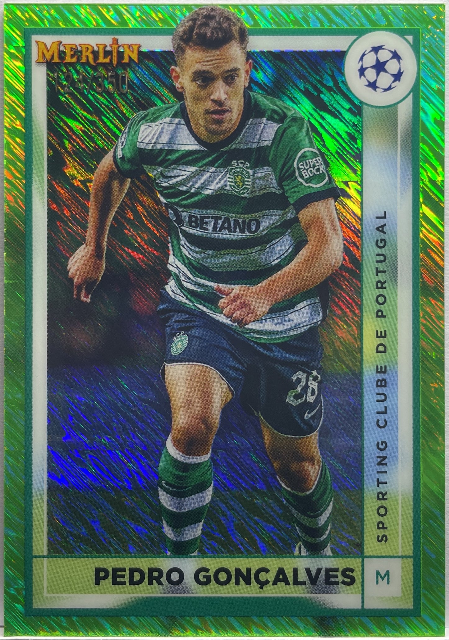 Pedro Goncalves 124/350 Neon Green Shimmer Topps Chrome Merlin 2022/23