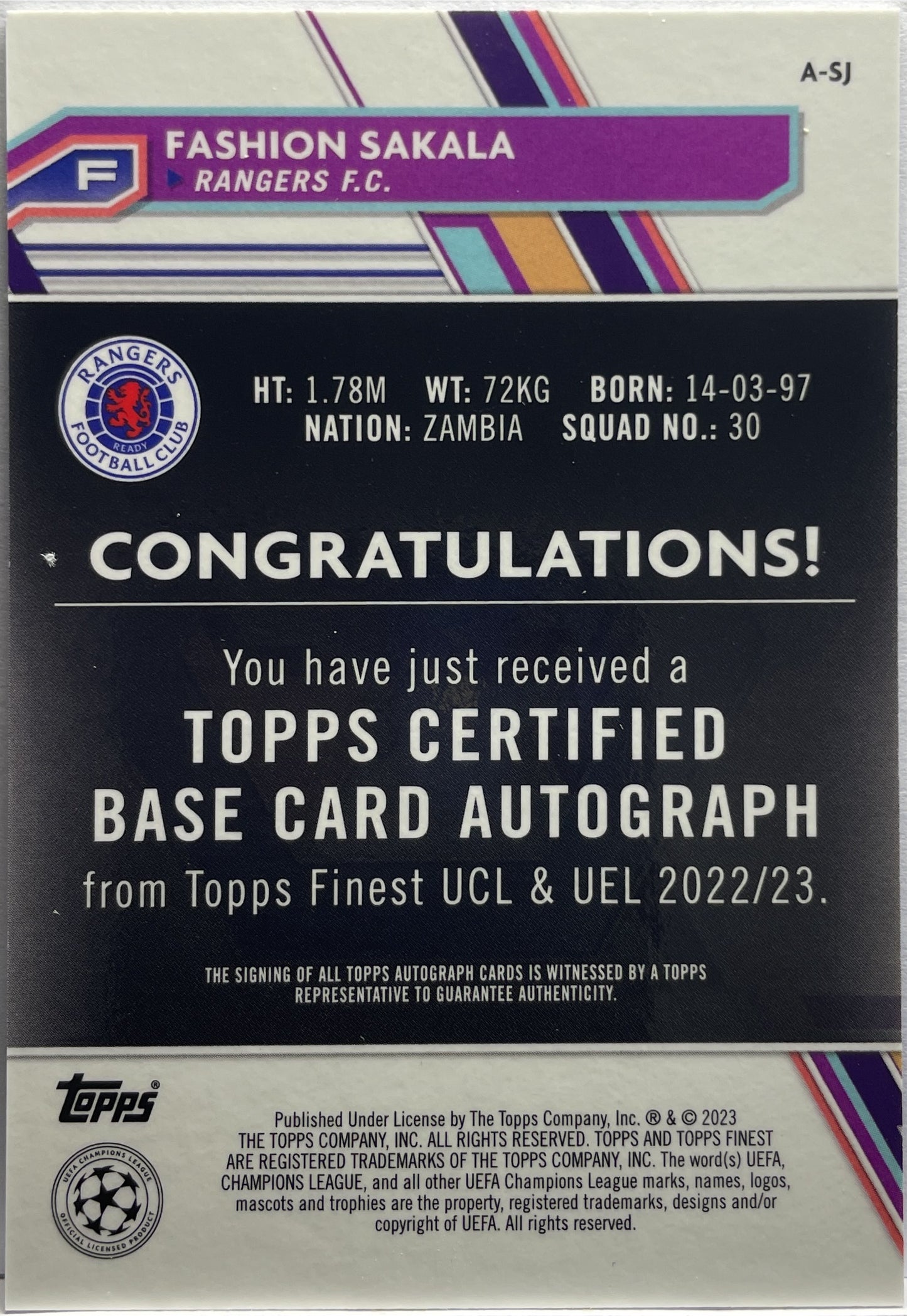 Fashion Sakala 100/150 Autograph Blue Topps Finest UCC 2022/23