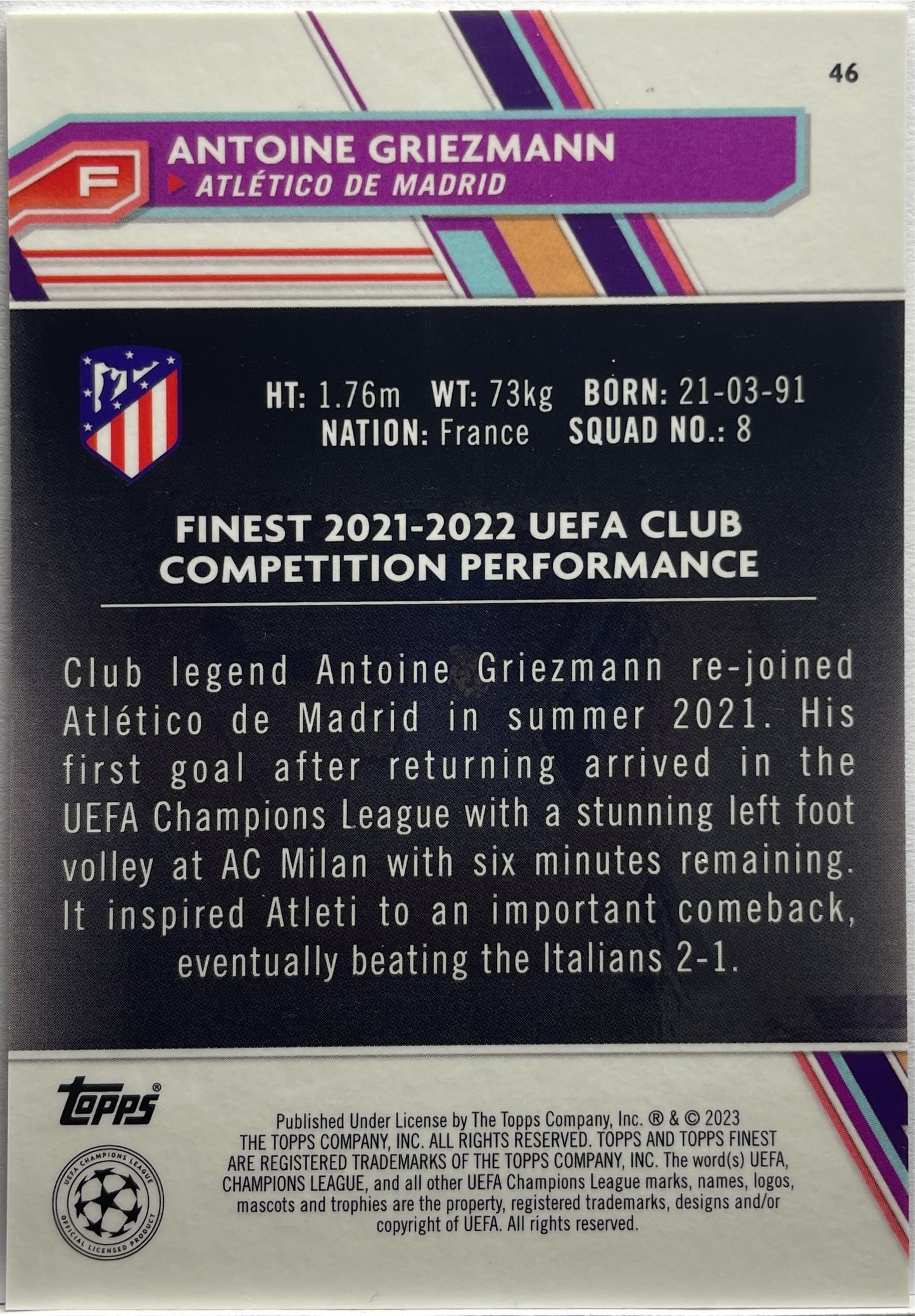 Antoine Griezmann 66/99 Green Topps Finest UCC 2022/23