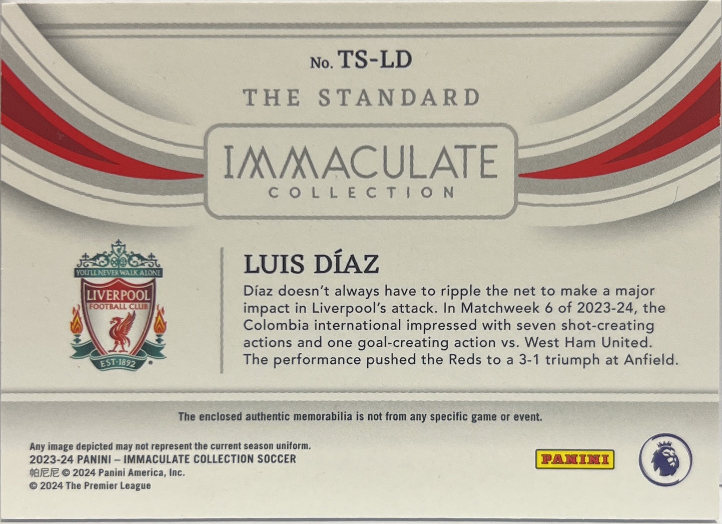 Luis Diaz 24/99 Patch The Standard Immaculate Collection 2023/24