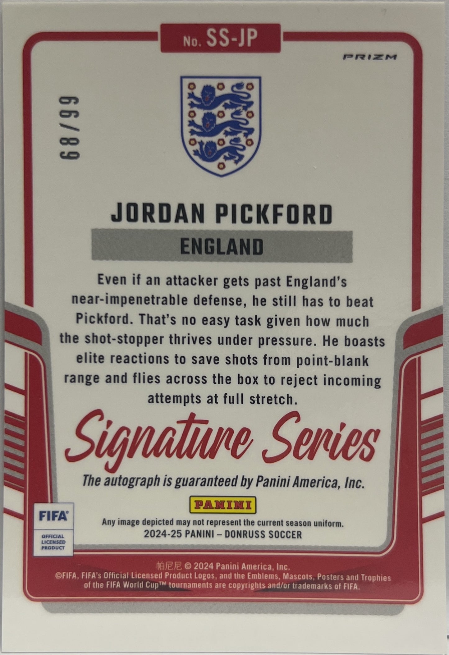 Jordan Pickford Autograph Signature Series Donruss Fifa 2024/25