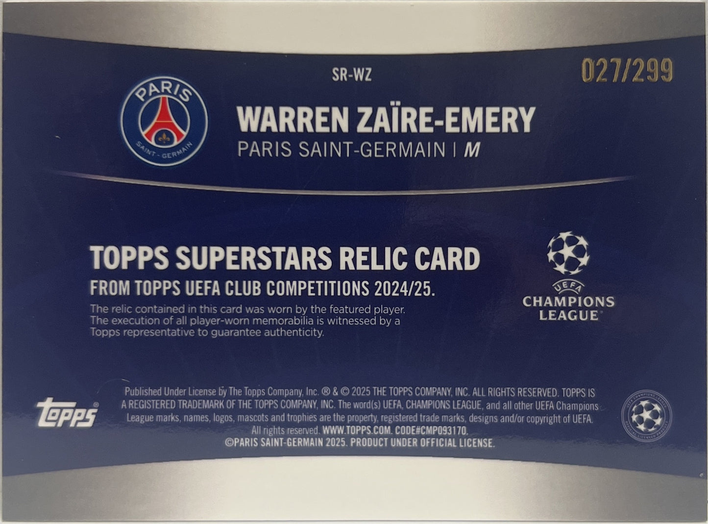 Warren Zaire Emery 27/299 Patch Topps UCC 2023/24