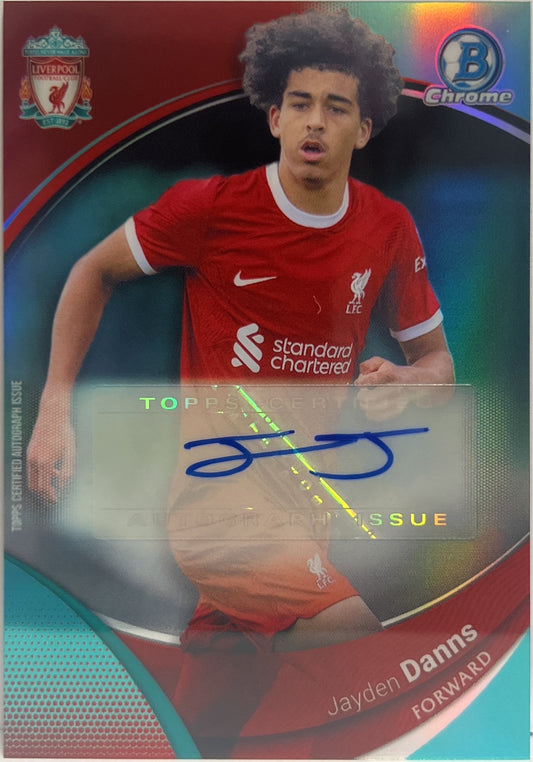 Jayden Danns 83/99 Autograph Bowman Aqua Topps Chrome Liverpool 2023/24