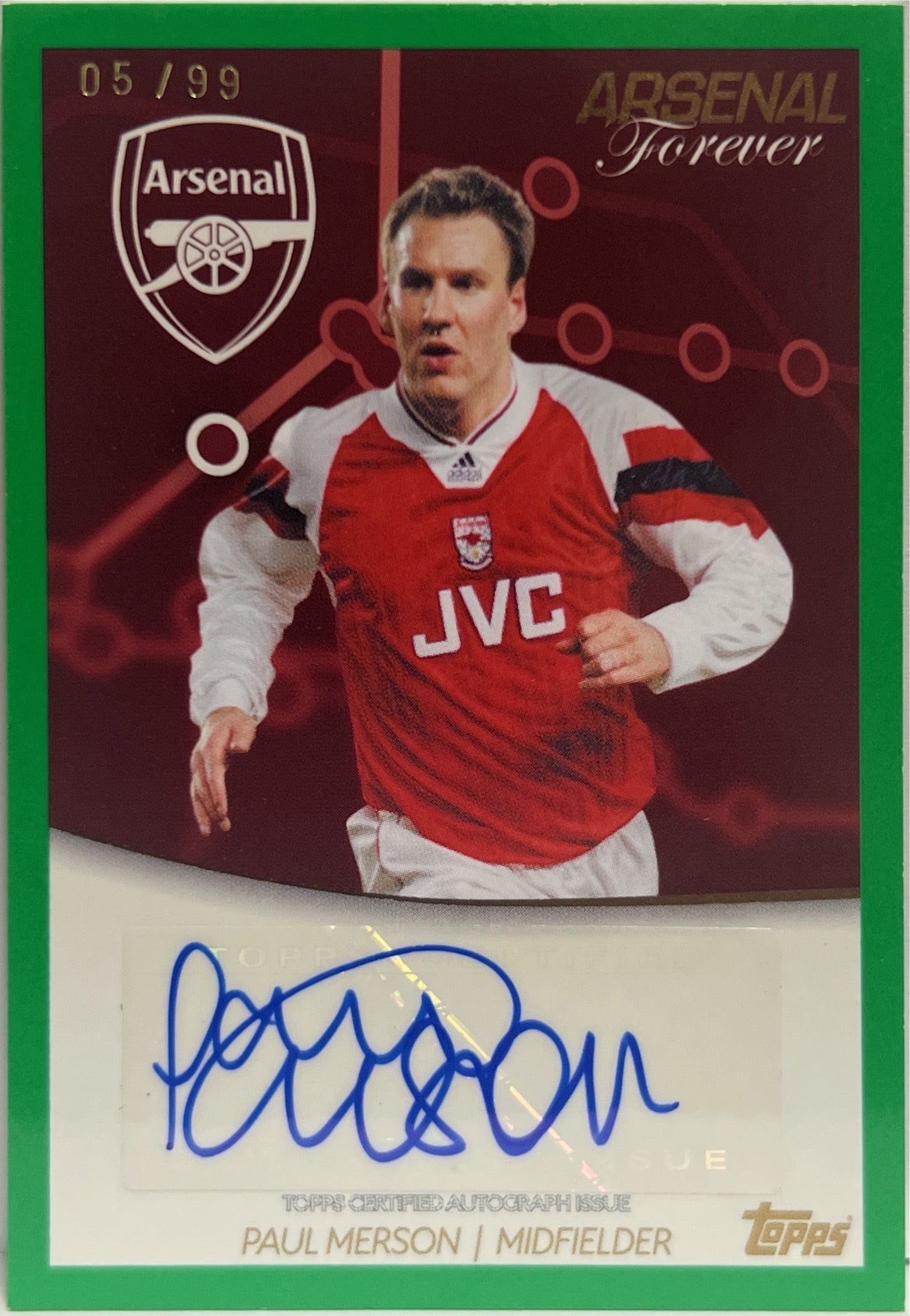 Paul Merson 5/99 Autograph Green Topps Arsenal Forever 2023/24