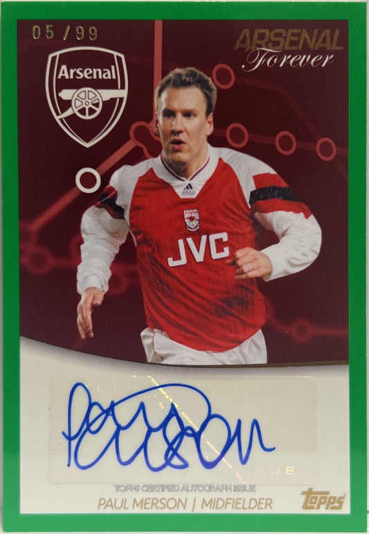 Paul Merson 5/99 Autograph Green Topps Arsenal Forever 2023/24