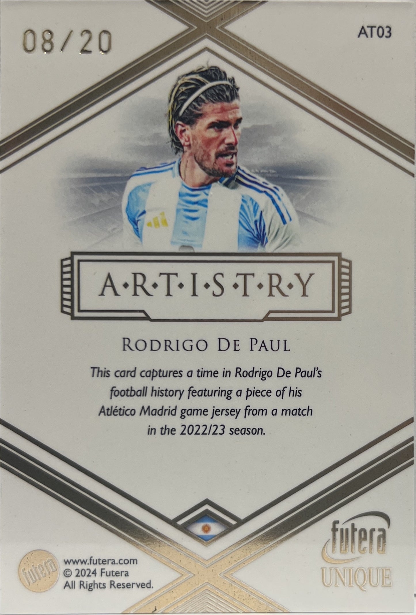 Rodrigo De Paul 8/20 Patch Artistry Futera Unique 2024
