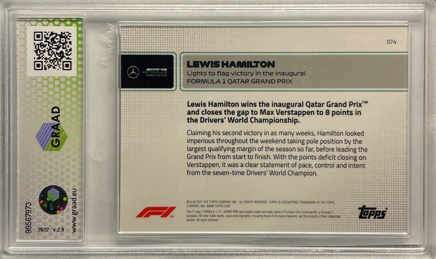 GRAAD 9.5 - Lewis Hamilton - F1 Topps Now #74