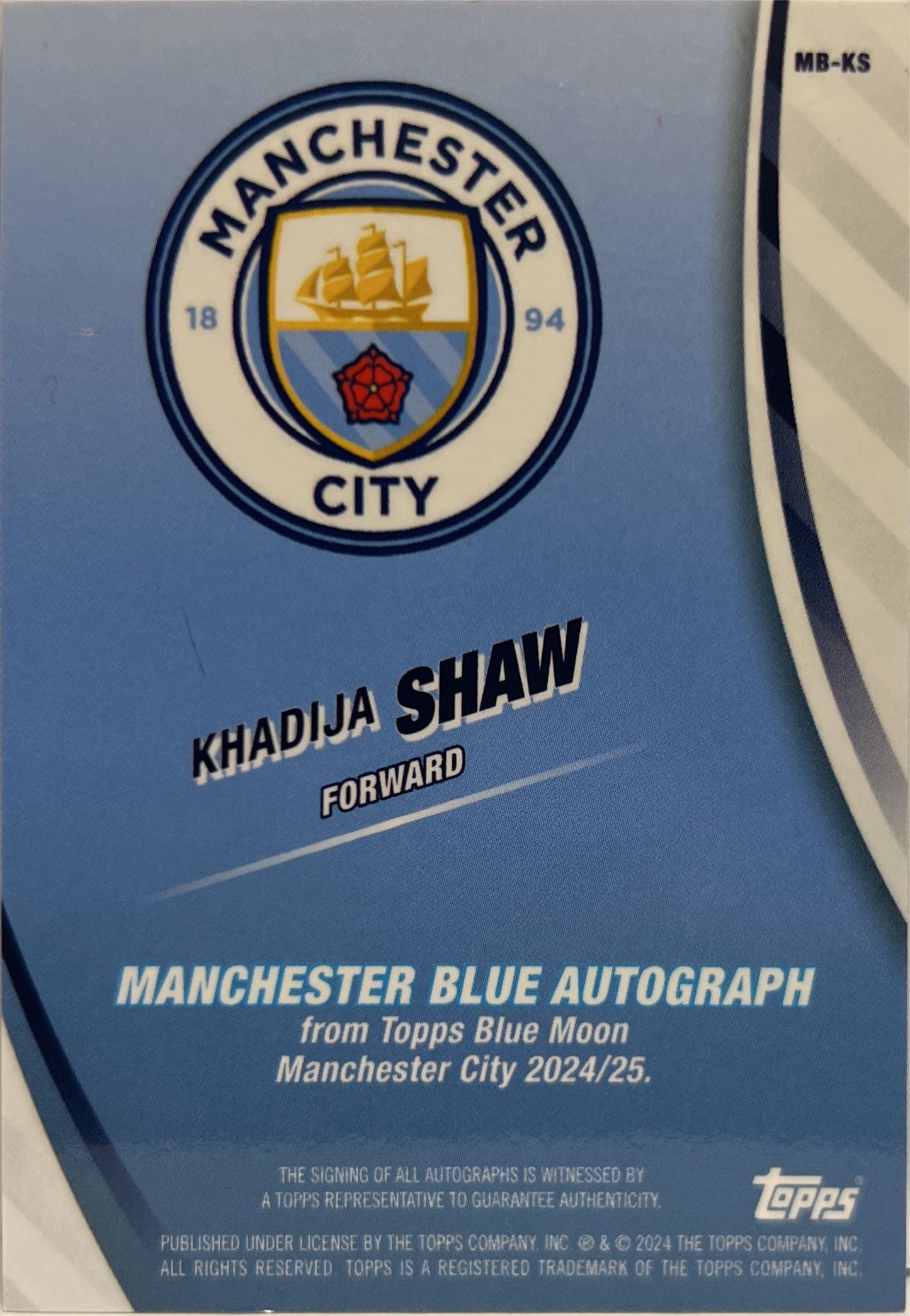 Khadia Shaw 50/50 Autograph Pink Topps Blue Moon Manchester City 2024/25
