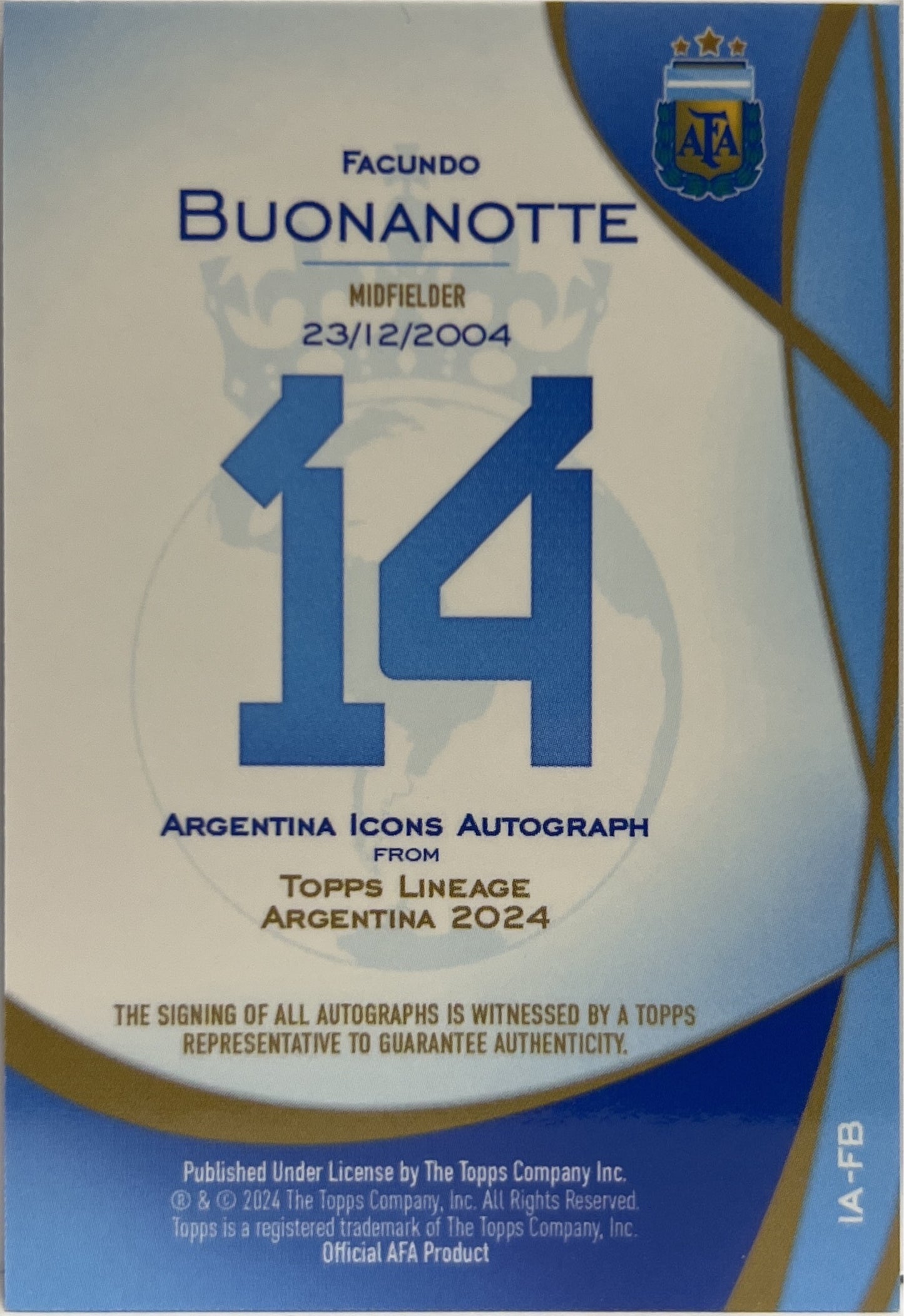 Facundo Buonanotte 29/80 Autograph Pink Topps Lineage Argentina 2024