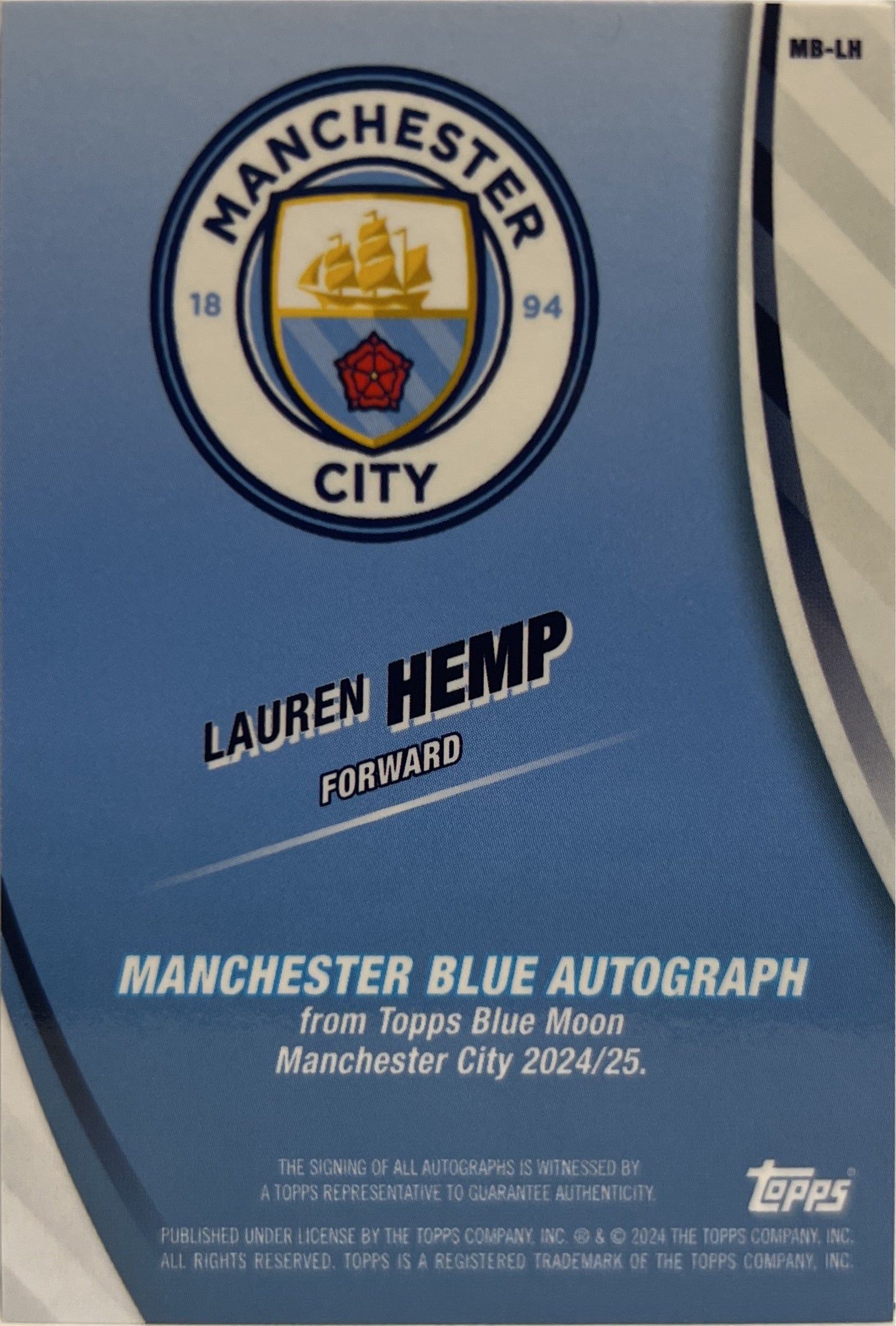 Lauren Hemp 44/99 Autograph Blue Topps Blue Moon Manchester City 2024/25