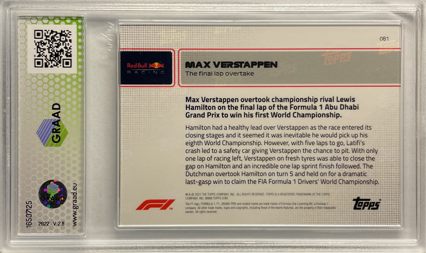 GRAAD 9.5 - Max Verstappen - F1 Topps Now #81