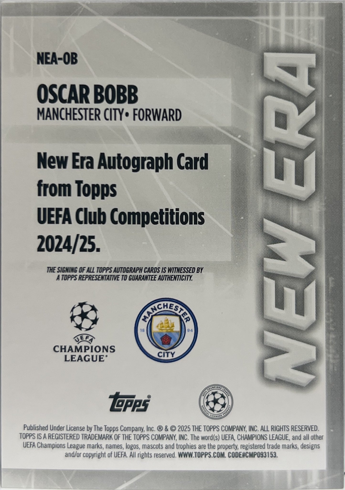 Oscar Bobb Autograph New Era Topps UCC 2024/25