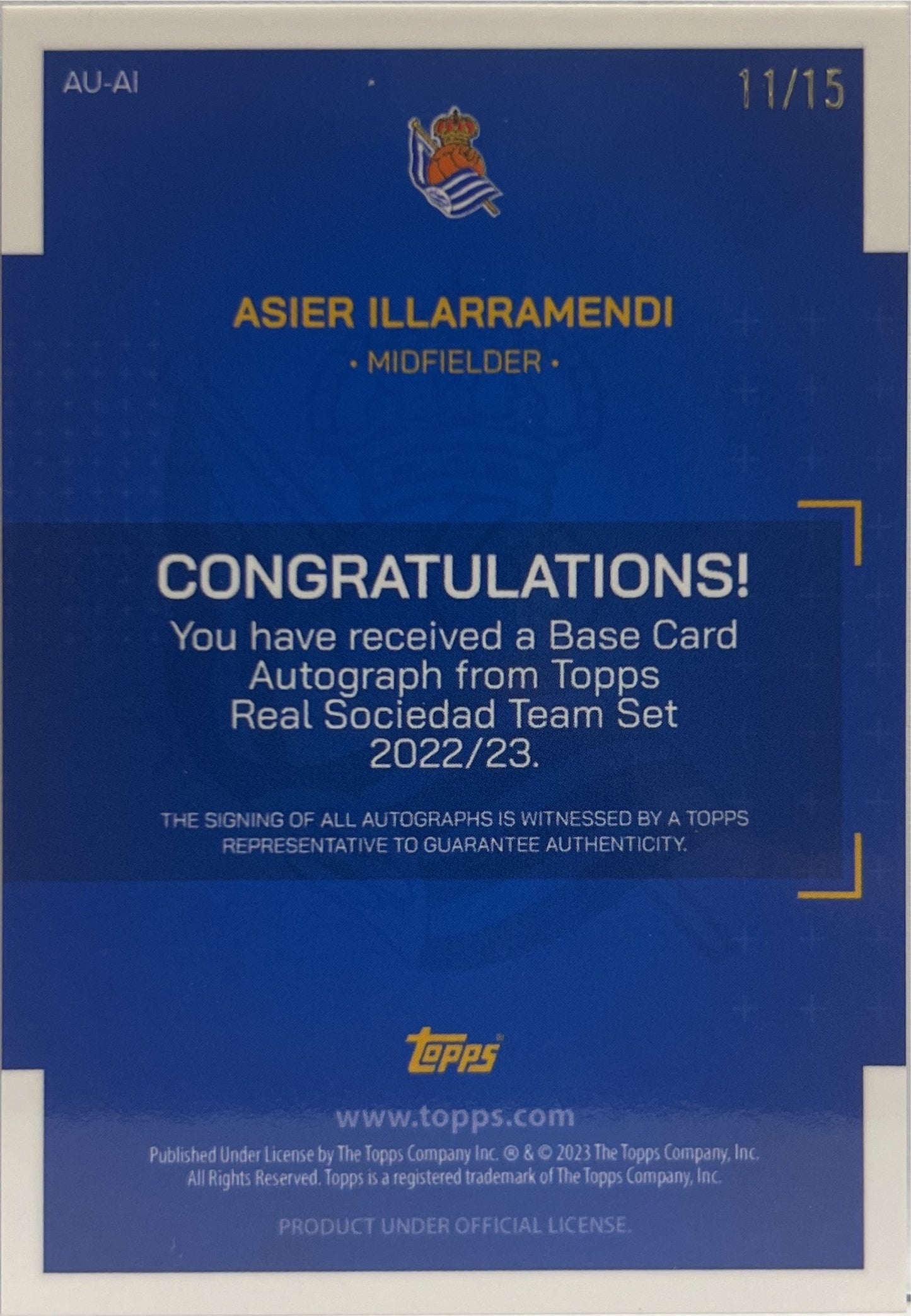 Asier Illarramendi 11/15 Autograph Topps Team Set Real Sociedad 2022/23