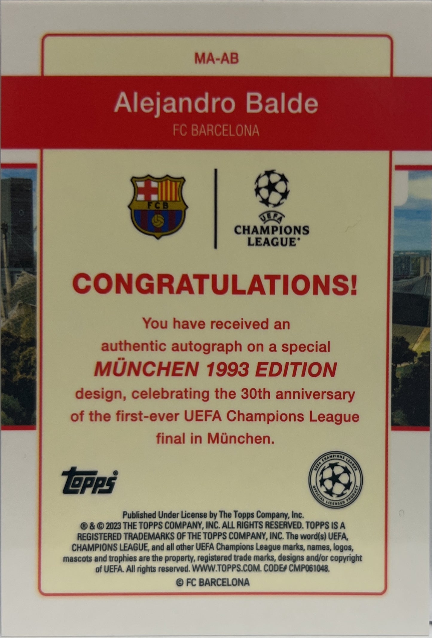 Alejandro Balde Autograph Munchen 93 Edition Topps Superstars UCL 2022/23
