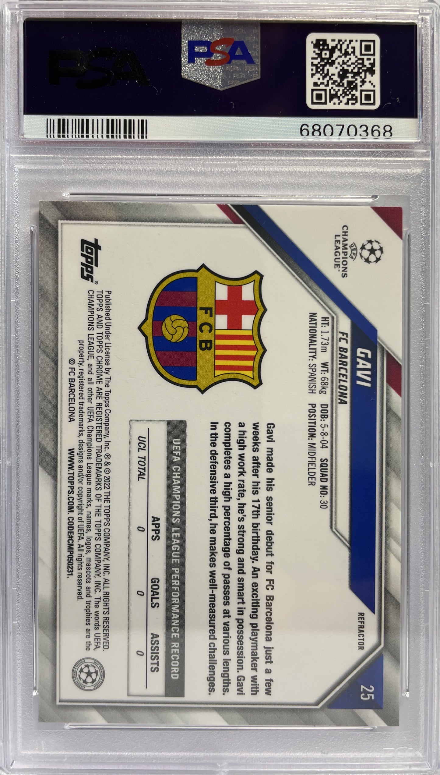 PSA 9 - Gavi Rookie Refractor - Topps Chrome UCL 2021/22