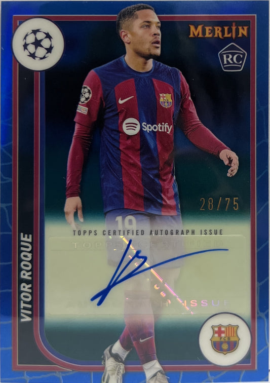 Vitor Roque 28/75 Rookie Autograph Blue Topps Chrome Merlin 2023/24