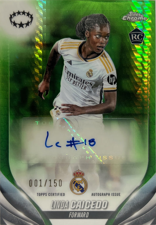 Linda Caicedo 1/150 Rookie Autograph Green Topps Chrome Uefa Women's Champions League 2022/23