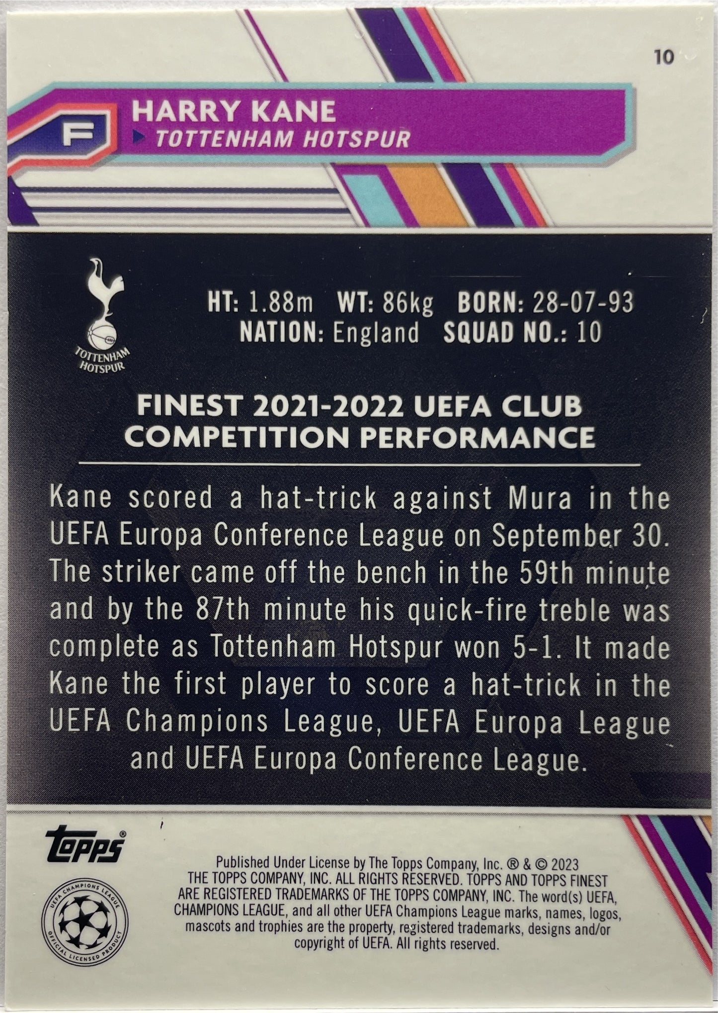 Harry Kane 14/75 Rose Gold Topps Finest UCC 2022/23